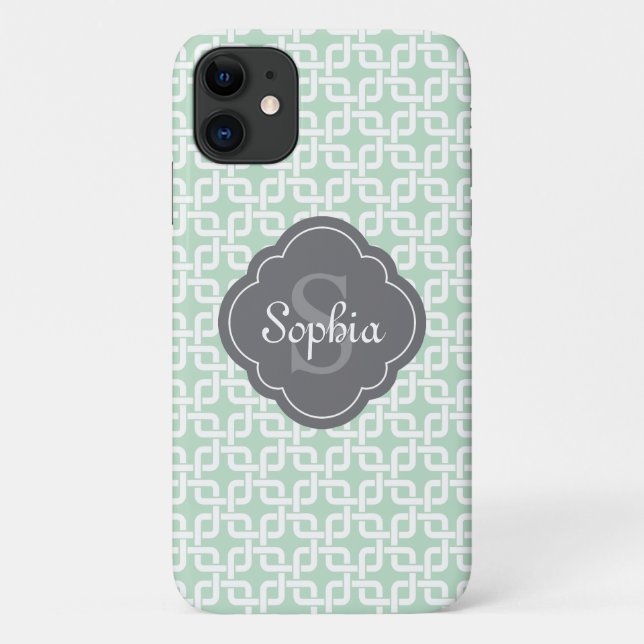 Mint Square Chain Pattern Grey Monogram Case-Mate iPhone Case (Back)