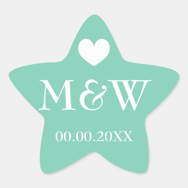 Mint star fish monogram wedding favour stickers (Front)