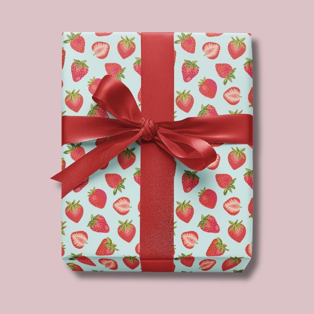 Mint Strawberry Wrapping Paper / Gift Wrap (Cute strawberry summer fruit wrapping paper, ideal for birthdays gift wrap.)