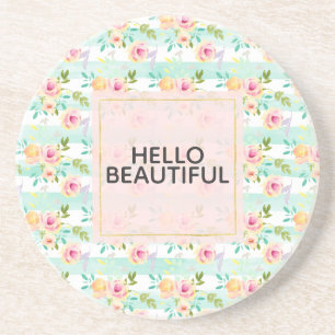 Mint Stripes Floral Chic Coaster
