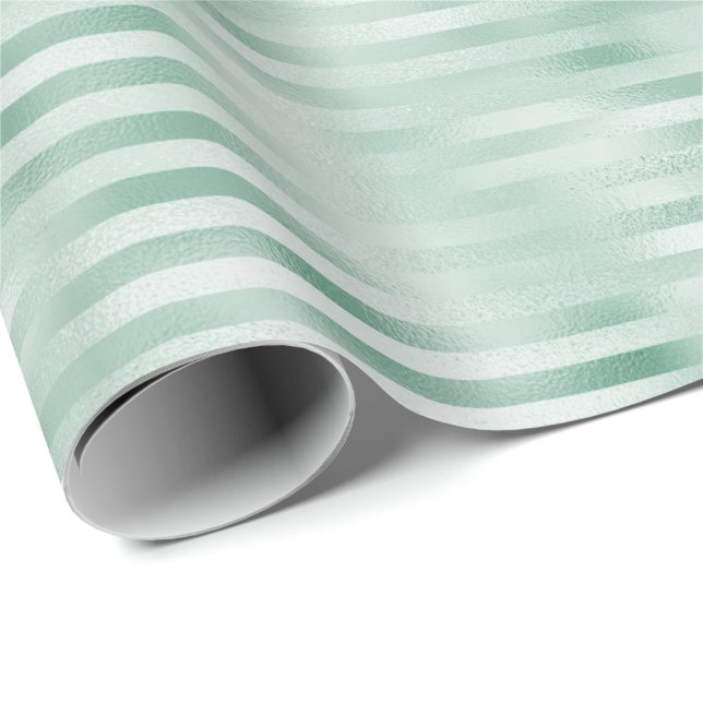 Mint Stripes Glam Glitz Wrapping Paper (Roll Corner)