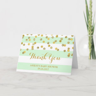 Mint Stripes Gold Confetti Baby Shower Thank You