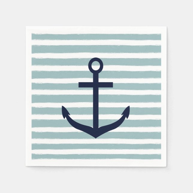 Mint Stripes Nautical Anchor Napkin (Front)