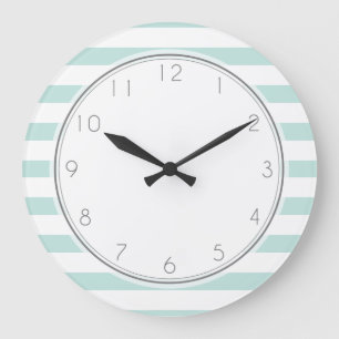 Mint Stripes Pattern Large Clock