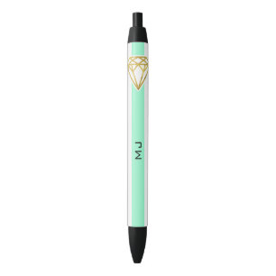 Mint Stripes with Gold Foil Diamond Black Ink Pen