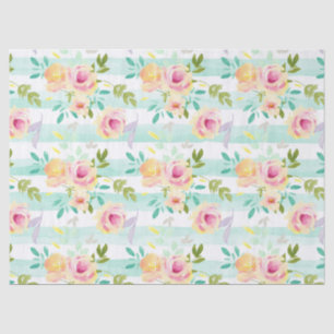 Mint Stripes Yellow Pink Floral Chic Tissue Paper