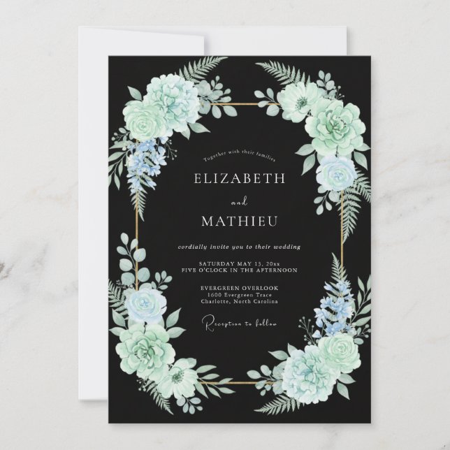 Mint Succulent Fern Wedding Invitation (Front)