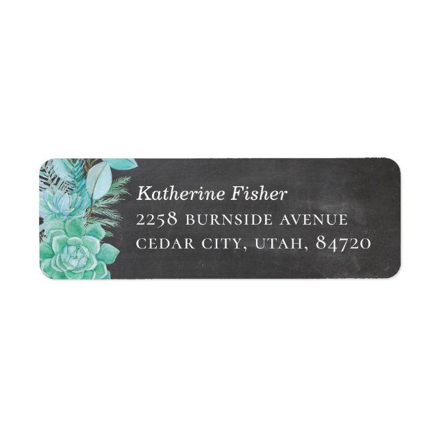 Mint succulents. Chalkboard wedding cactus address Return Address Label (Front)