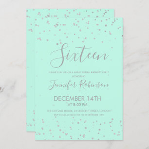 Mint Sweet 16 Birthday Party Silver Foil Dots Invitation