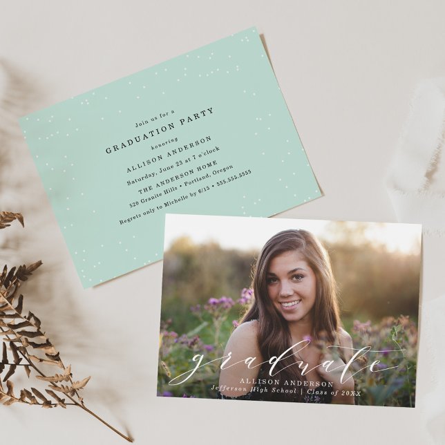 Mint | Sweet Script Photo Graduation Invitation (Creator Uploaded)