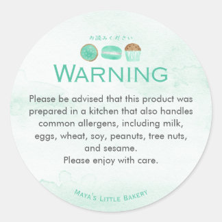 Mint Sweets Bakery Allergy Warning Classic Round Sticker