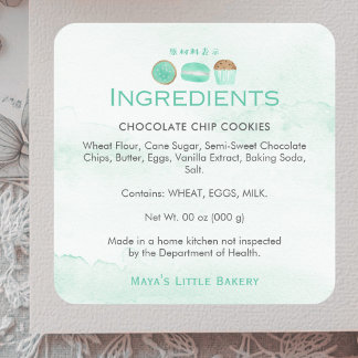 Mint Sweets Watercolor Bakery Ingredients Product Square Sticker