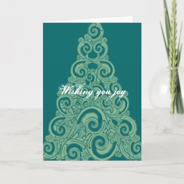 Mint Swirl Christmas Tree Holiday Card (Front)