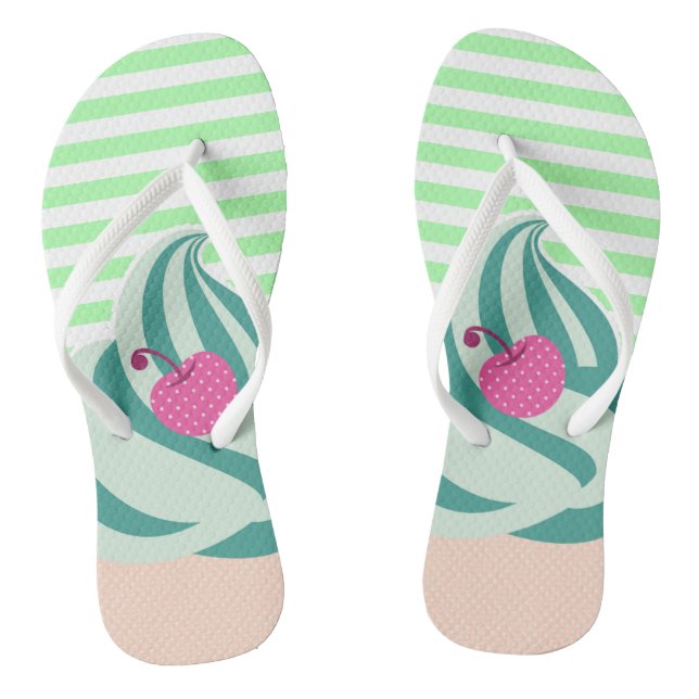 Mint Swirl Ice Cream Striped Cute Thongs (Footbed)