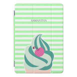 Mint Swirl Ice Cream Striped Personalised iPad Pro Cover