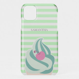 Mint Swirl Ice Cream Striped Personalised iPhone 11 Case