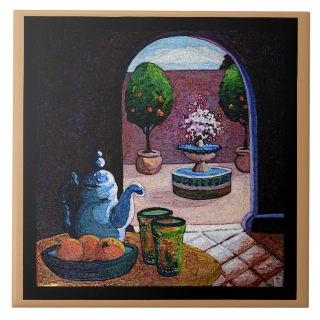 Mint tea, Moroccan courtyard Ceramic Tile (Front)