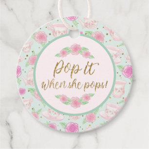 Mint Tea Party Pop It When She Pops Baby Shower Favour Tags