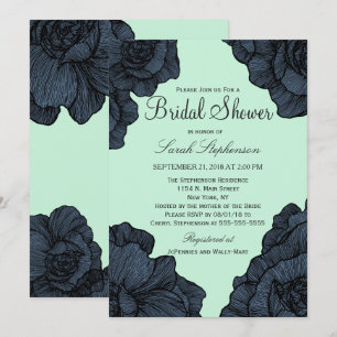 Mint Teal and Blue Floral Bridal Shower Invites