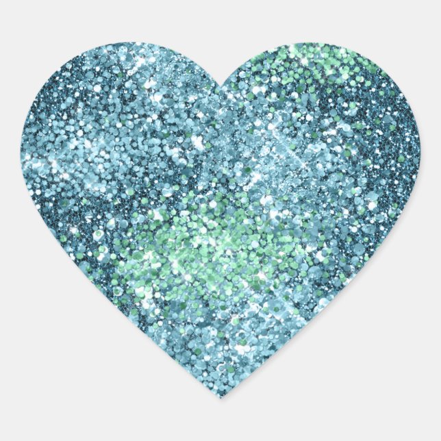 Mint Teal Aqua Sparkle Mermaid Glitter Heart Sticker (Front)