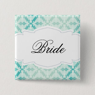 Mint & Teal Damask Bride 15 Cm Square Badge