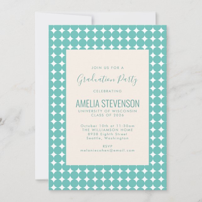 Mint Teal Geometric Dots Pattern Graduation Party Invitation (Front)