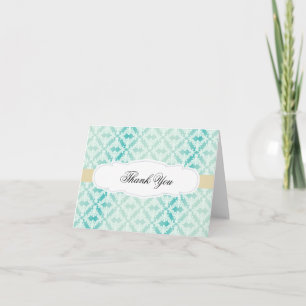 Mint Teal Gold Damask Thank You Card