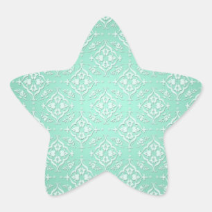 Mint Teal Green and White Damask Star Sticker