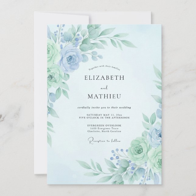 Mint Teal Refreshing Botanical Wedding Invitation (Front)