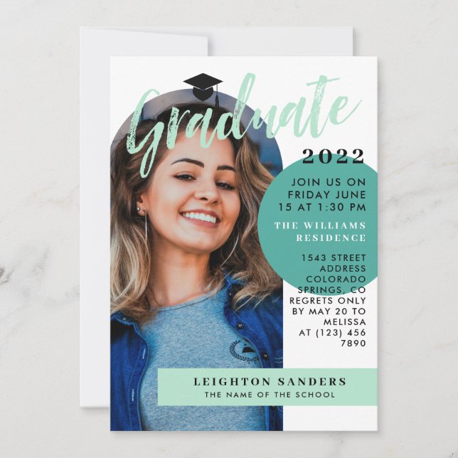 Mint & Teal Retro Arch Photo Graduation Invitation (Front)