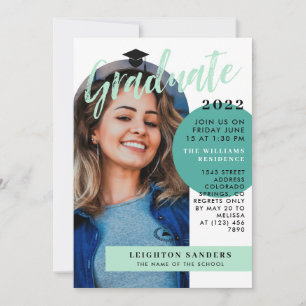 Mint & Teal Retro Arch Photo Graduation Invitation