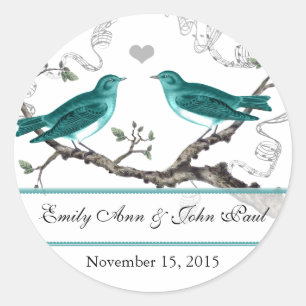 Mint Teal Romantic Rustic Love Bird Wedding Classic Round Sticker