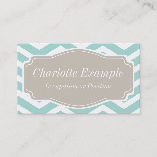 Mint Teal White Tan Chevron Personal Business Card (Front)