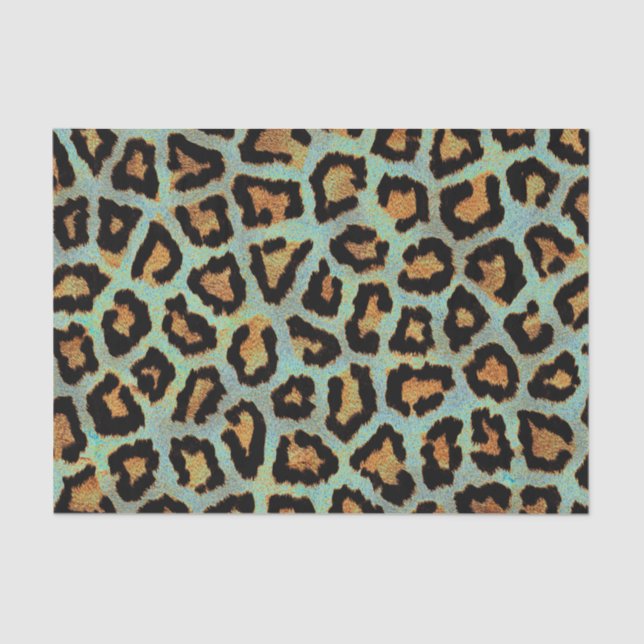 Mint Tease me teal  Leopard print tissue paper (Front)