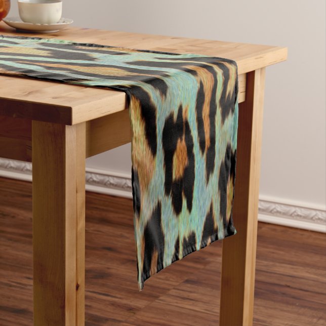 Mint Tease me teal  Leopard table runner (In Situ)