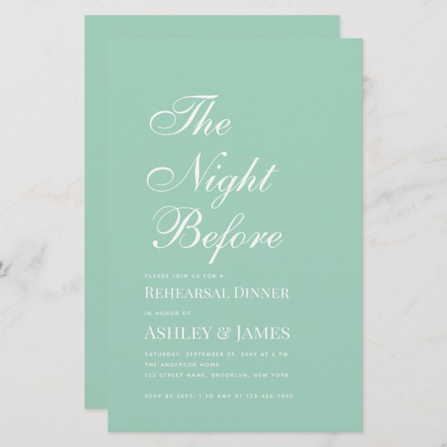 Mint The Night Before Rehearsal Dinner Invitation (Front/Back)