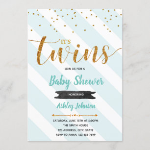 Mint theme twin baby shower invitation