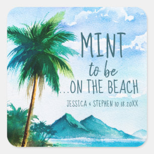 Mint to Be Favour Tropical Beach Wedding Square Sticker