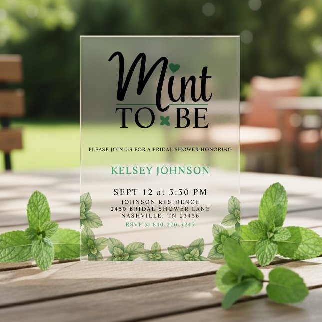 Mint to Be Mint Leaf Bridal Shower Acrylic Invitations (Mint to Be Mint Leaf Bridal Shower Invitation
)