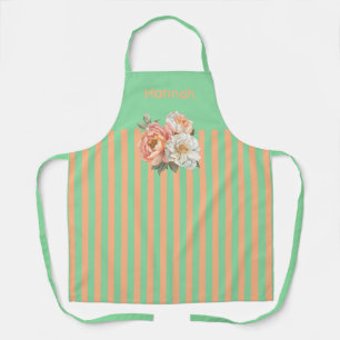 Mint Top with Orange Stripes Floral Apron
