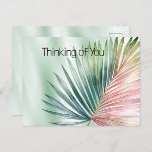 Mint Tropical Pink Green Leaf  Postcard