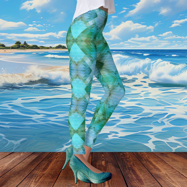 Mint Turquoise Abstract Geometric Pattern Legging (Creator Uploaded)