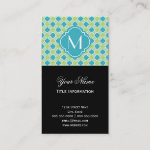 Mint Turquoise and Green Quatrefoil Pattern Business Card