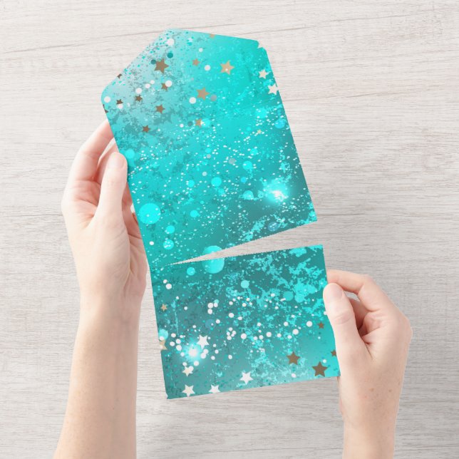 Mint Turquoise Foil Background All In One Invitation (Tearaway)