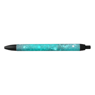 Mint Turquoise Foil Background Black Ink Pen
