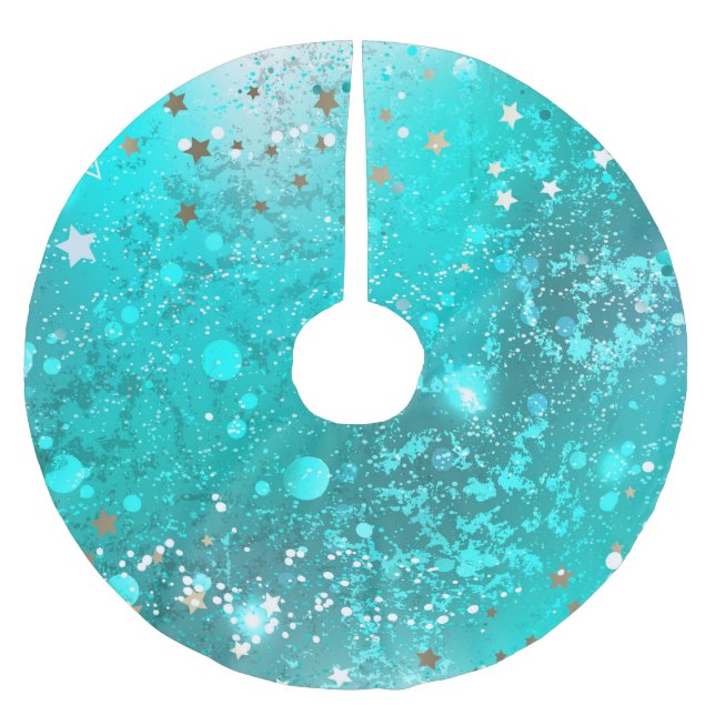 Mint Turquoise Foil Background Brushed Polyester Tree Skirt (Front)