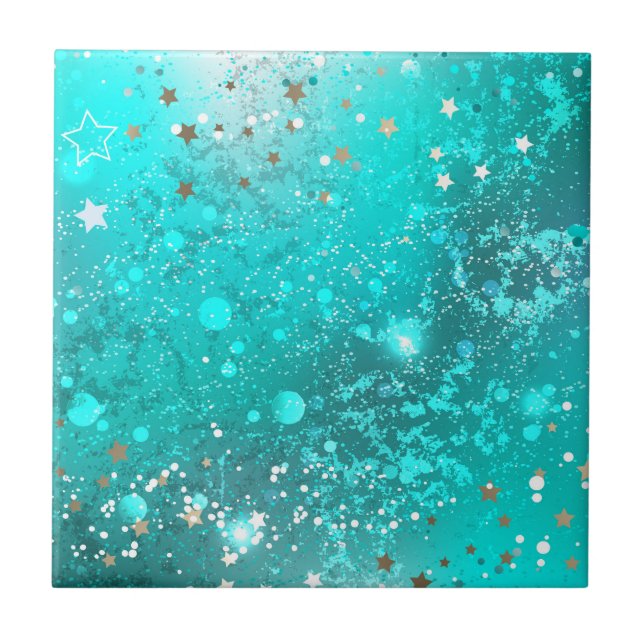 Mint Turquoise Foil Background Ceramic Tile (Front)