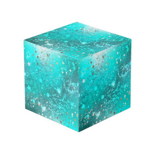 Mint Turquoise Foil Background Cube