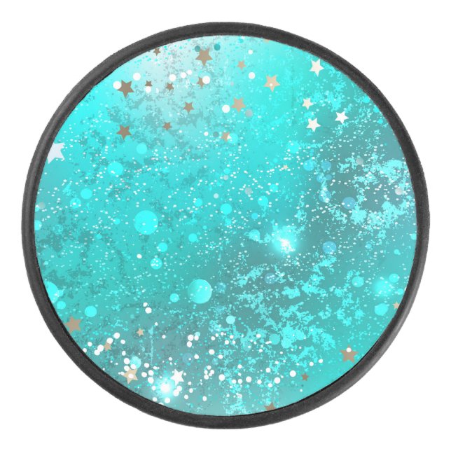 Mint Turquoise Foil Background Hockey Puck (Front)
