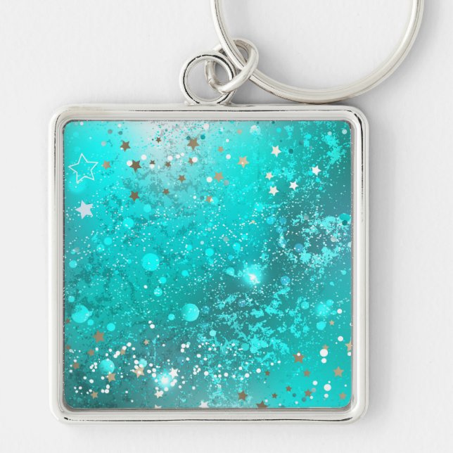 Mint Turquoise Foil Background Key Ring (Front)
